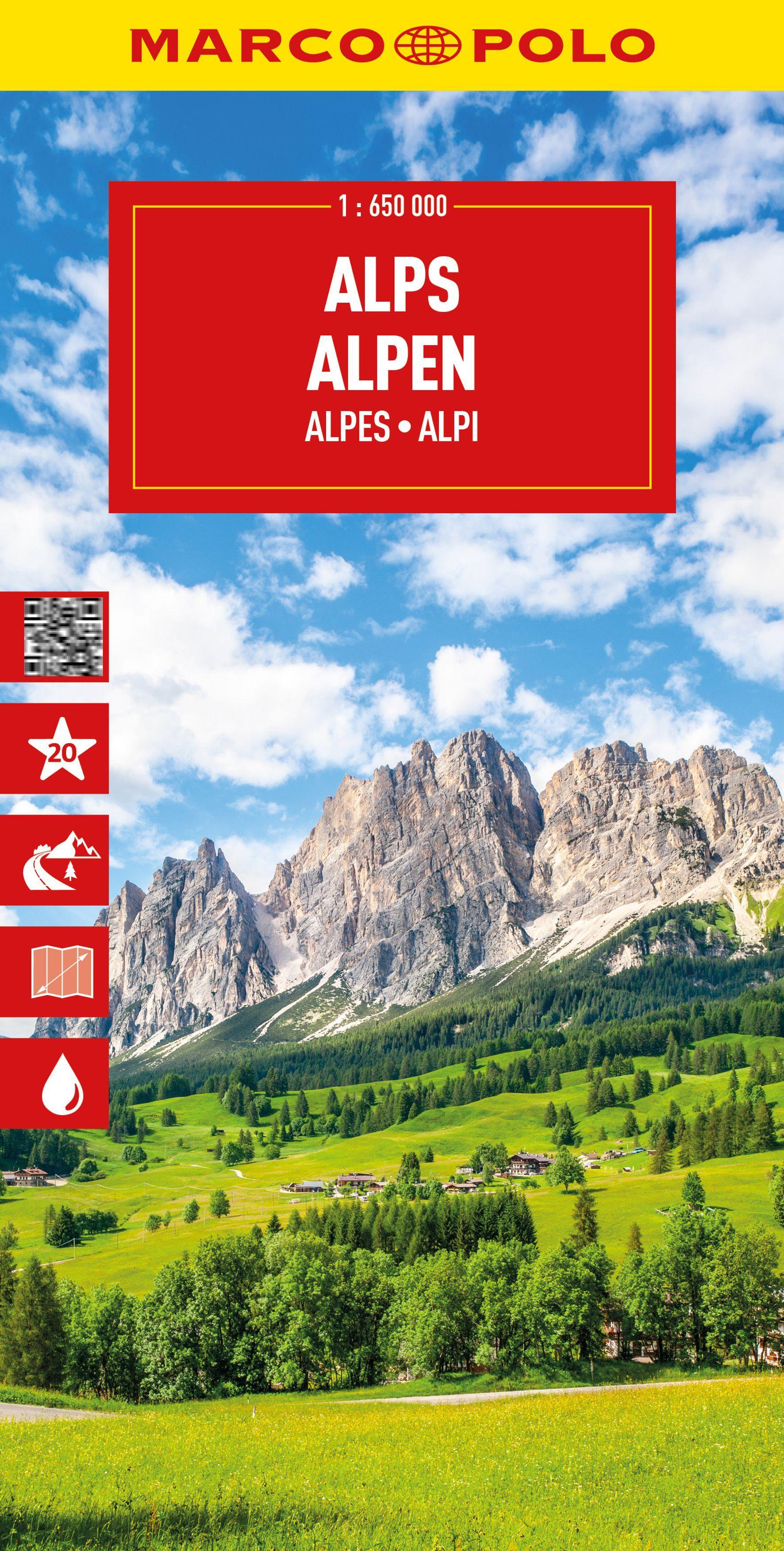 Vorderes Coverbild MARCO POLO Reisekarte Alpen 1:650.000
