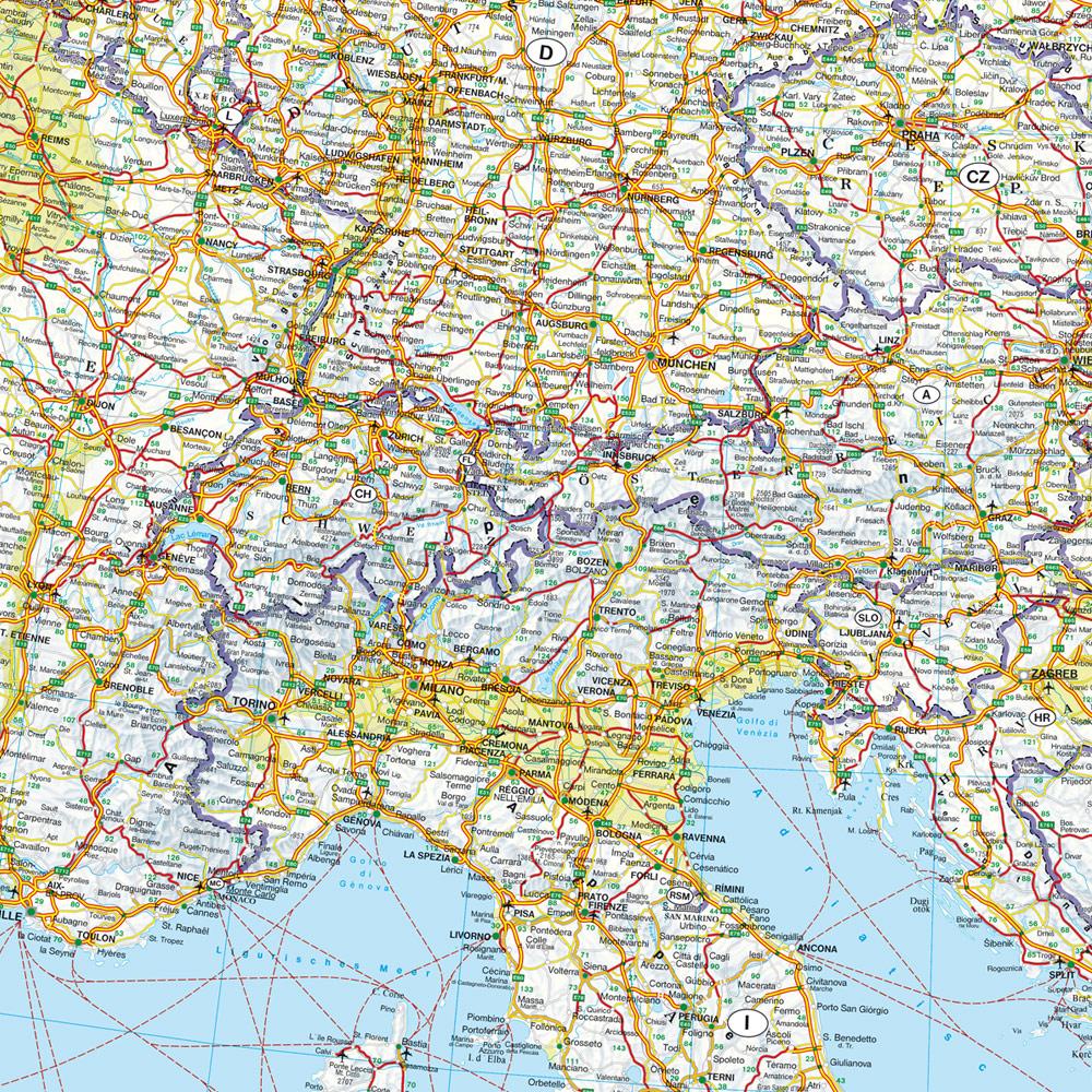 Beispielinhalt (Bild) Europa physisch, Straßenkarte 1:3.500.000, Poster, freytag & berndt