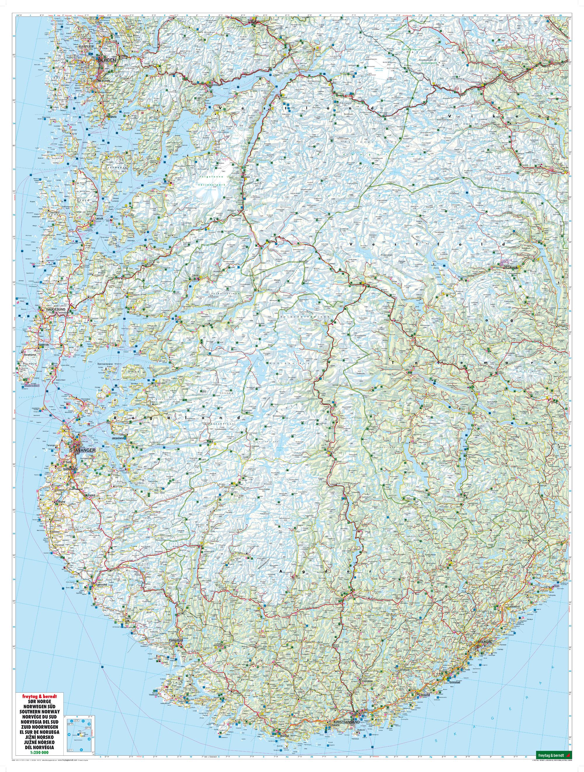 Beispielinhalt (Bild) Norwegen Süd, Straßen- und Freizeitkarte 1:250.000, freytag & berndt