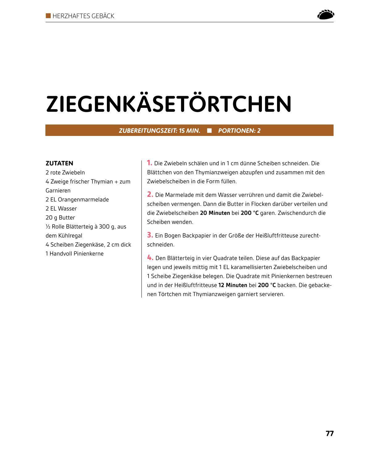 Beispielinhalt (Bild) Heißluftfritteuse GOLD Das Backbuch