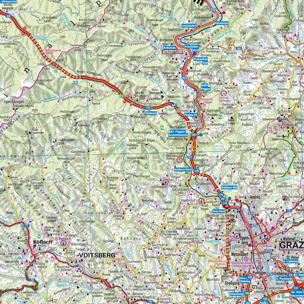 Beispielinhalt (Bild) Steiermark, Straßen- und Freizeitkarte 1:200.000, freytag & berndt