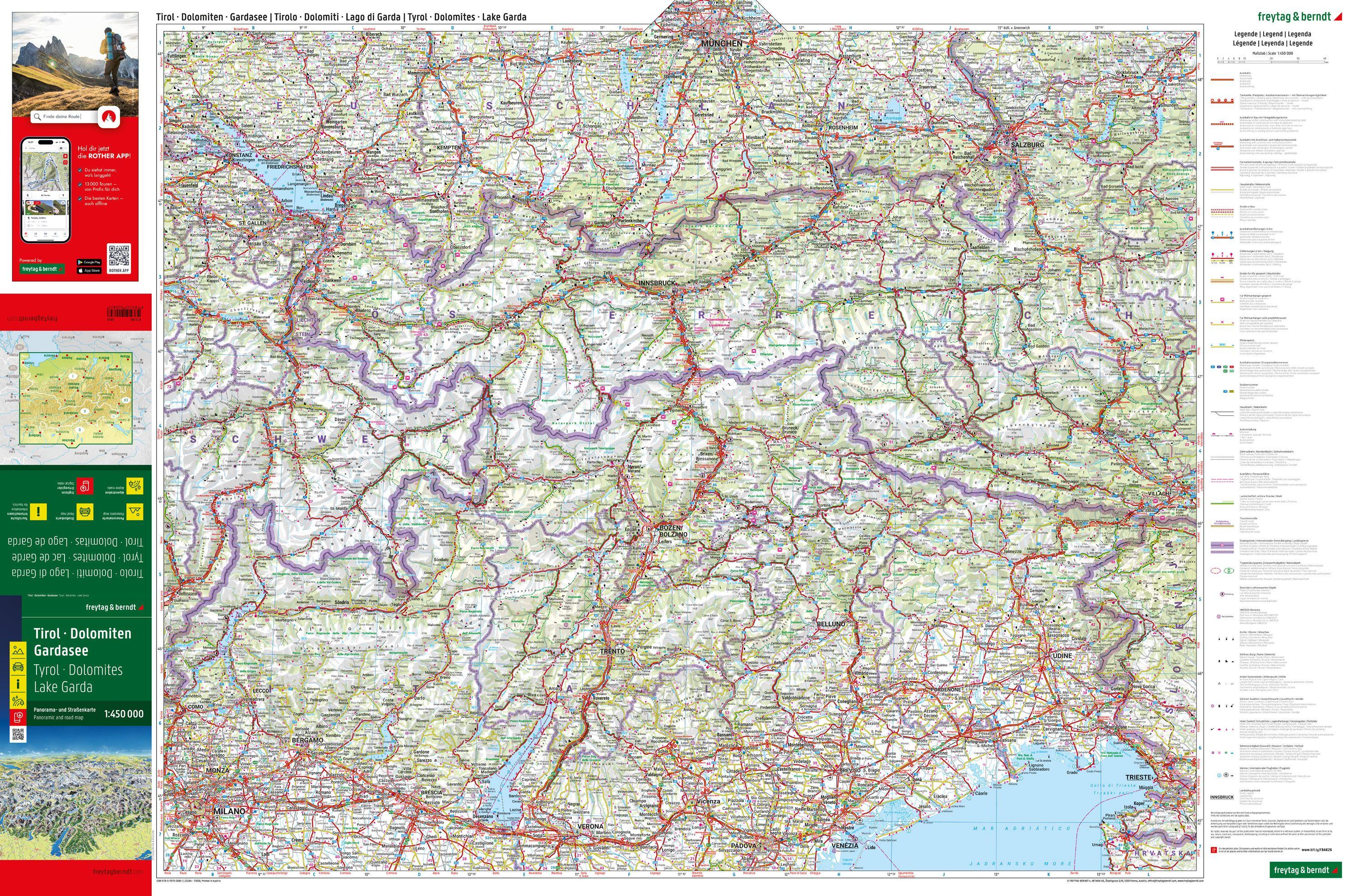 Beispielinhalt (Bild) Tirol - Dolomiten - Gardasee - Panorama, Straßenkarte 1:450.000, freytag & berndt
