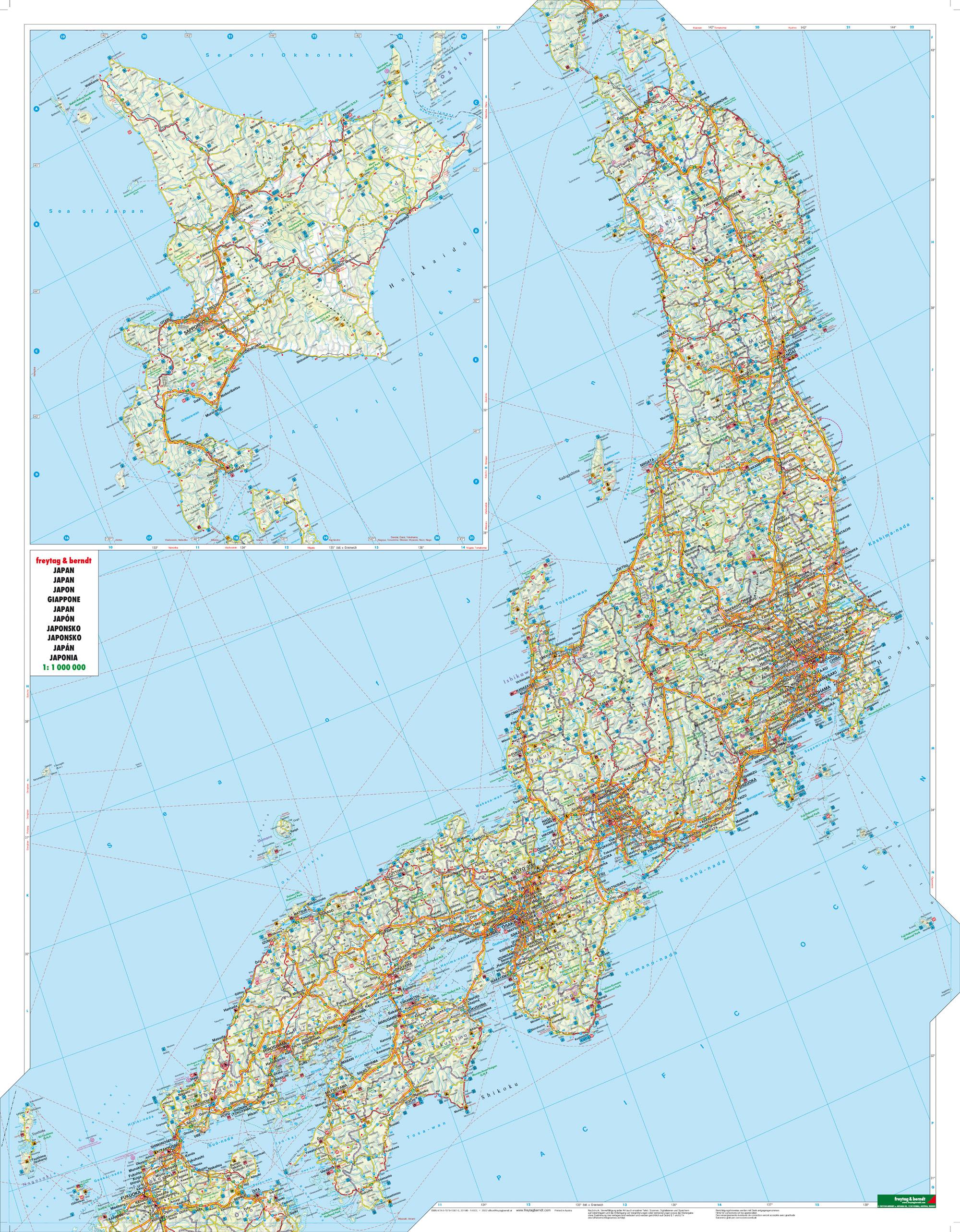 Beispielinhalt (Bild) Japan, Straßenkarte 1:1.000.000, freytag & berndt