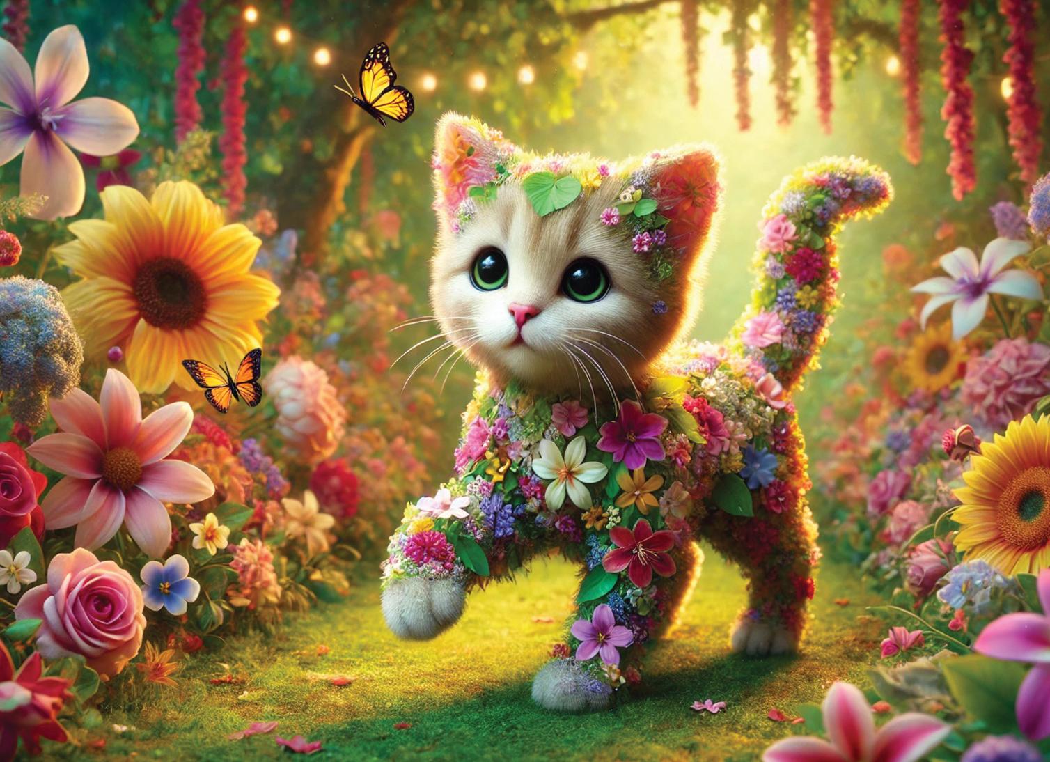 Beispielinhalt (Bild) Holzpuzzle - Katze im Garten 150 Teile