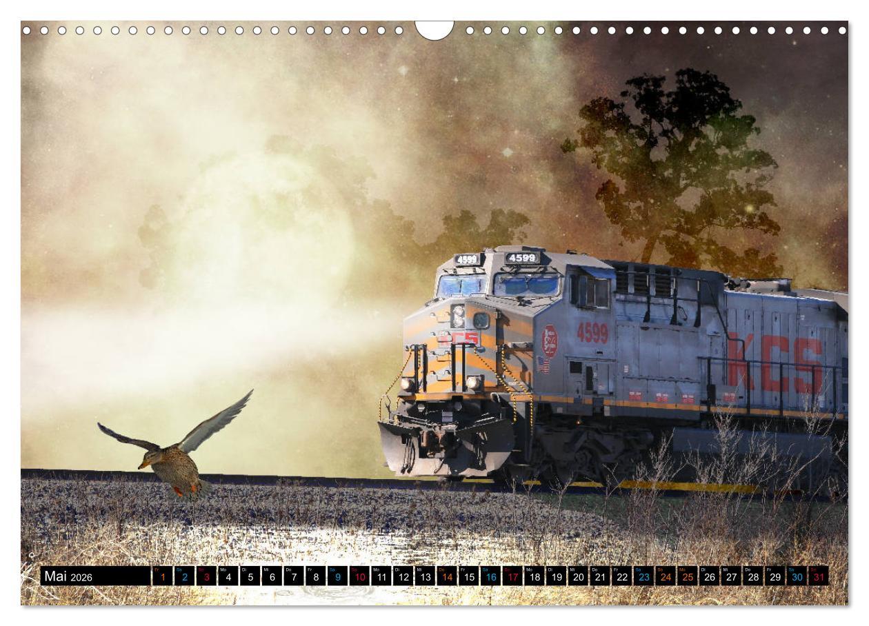 Beispielinhalt (Bild) EISENBAHN - Dampf, Diesel und Strom (Wandkalender 2026 DIN A3 quer), CALVENDO Monatskalender