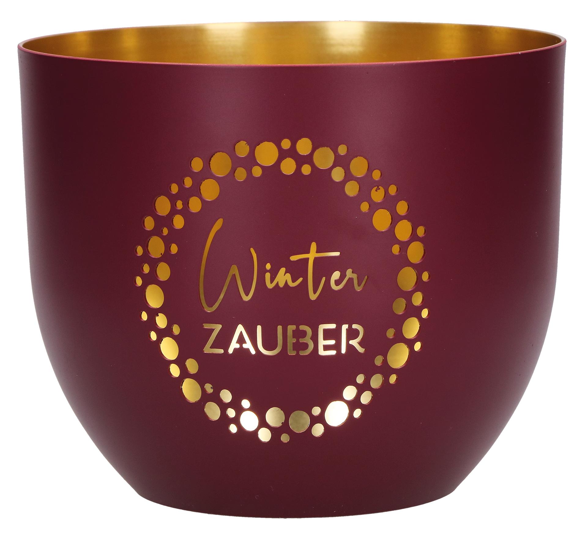 Vorderes Coverbild Butzon & Bercker Metall-Windlicht Ø 11 cm Winterzauber - dunkelrot-matt, durchbrochenes Motiv, innen goldveredelt, Lieferung in Geschenkverpackung