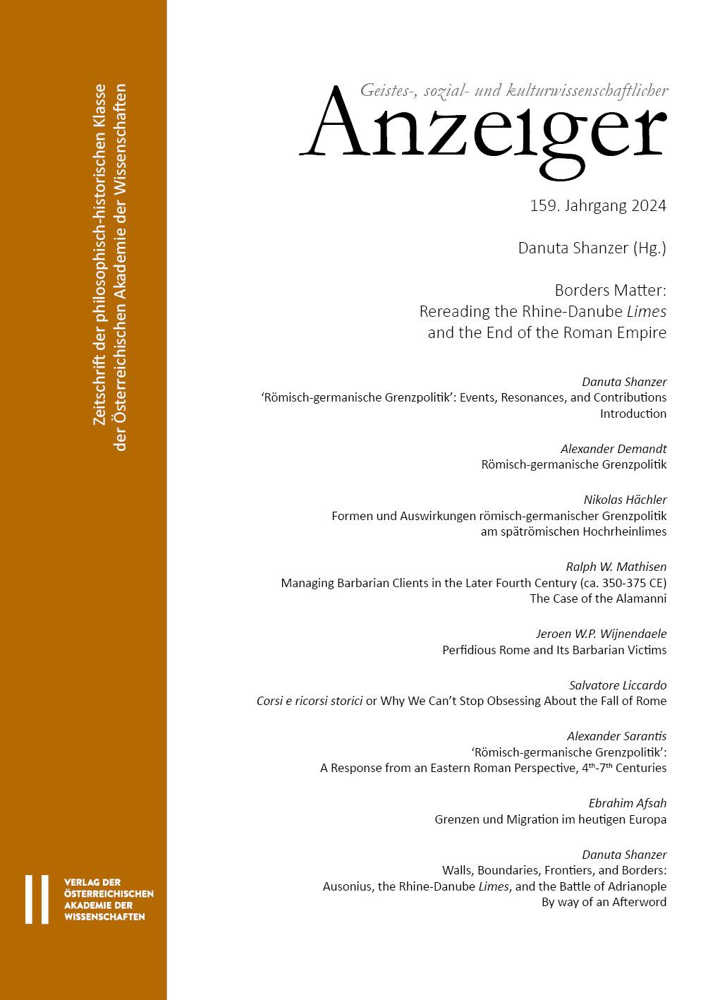 Vorderes Coverbild Geistes-, sozial- und kulturwissenschaftlicher Anzeiger - Zeitschrift der philosophisch-historischen Klasse der Österreichischen Akademie der Wissenschaften, 159. Jahrgang (2024)