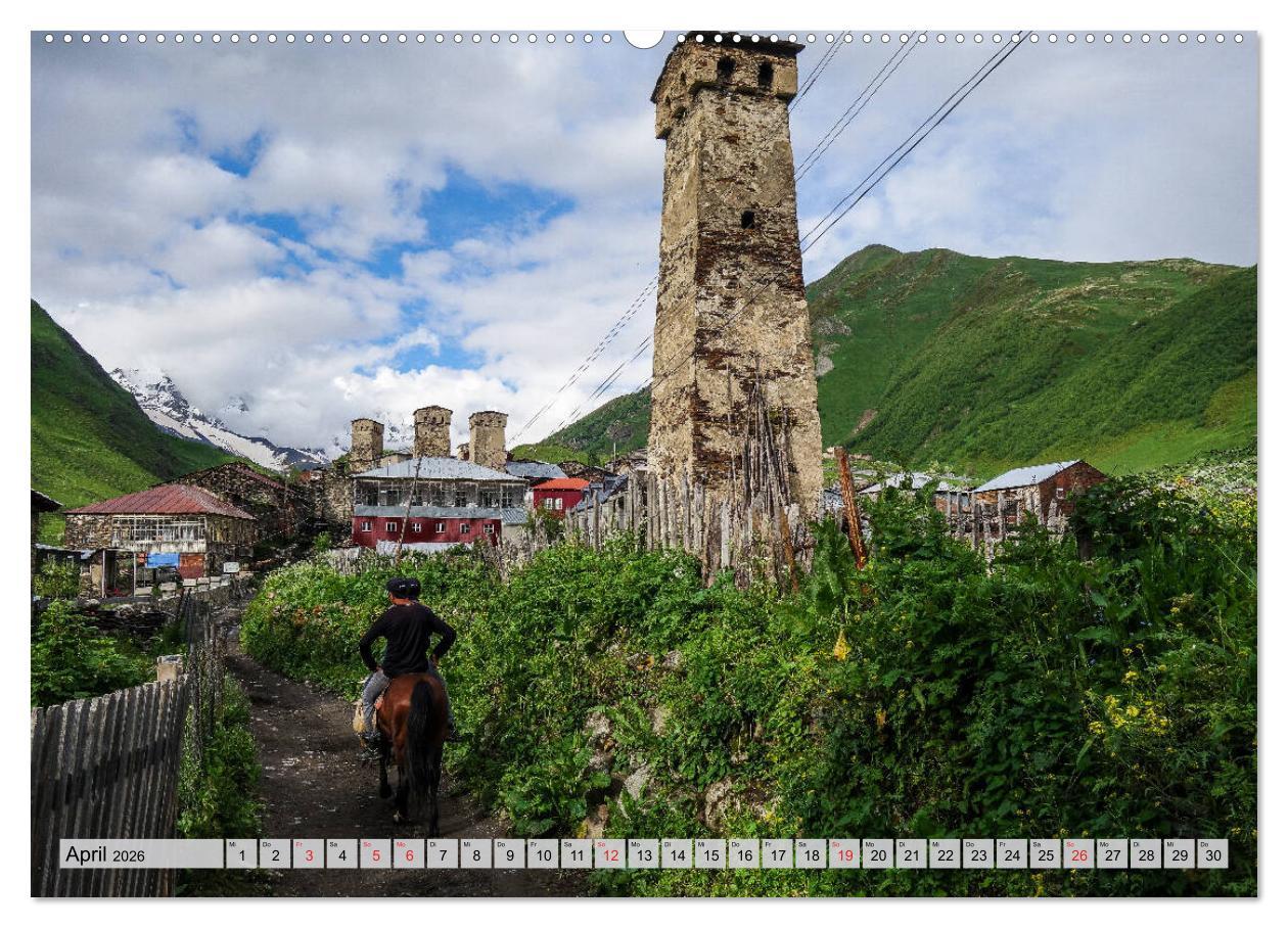 Beispielinhalt (Bild) Swanetien - Georgiens Bergwelt im Großen Kaukasus (Wandkalender 2026 DIN A2 quer), CALVENDO Monatskalender
