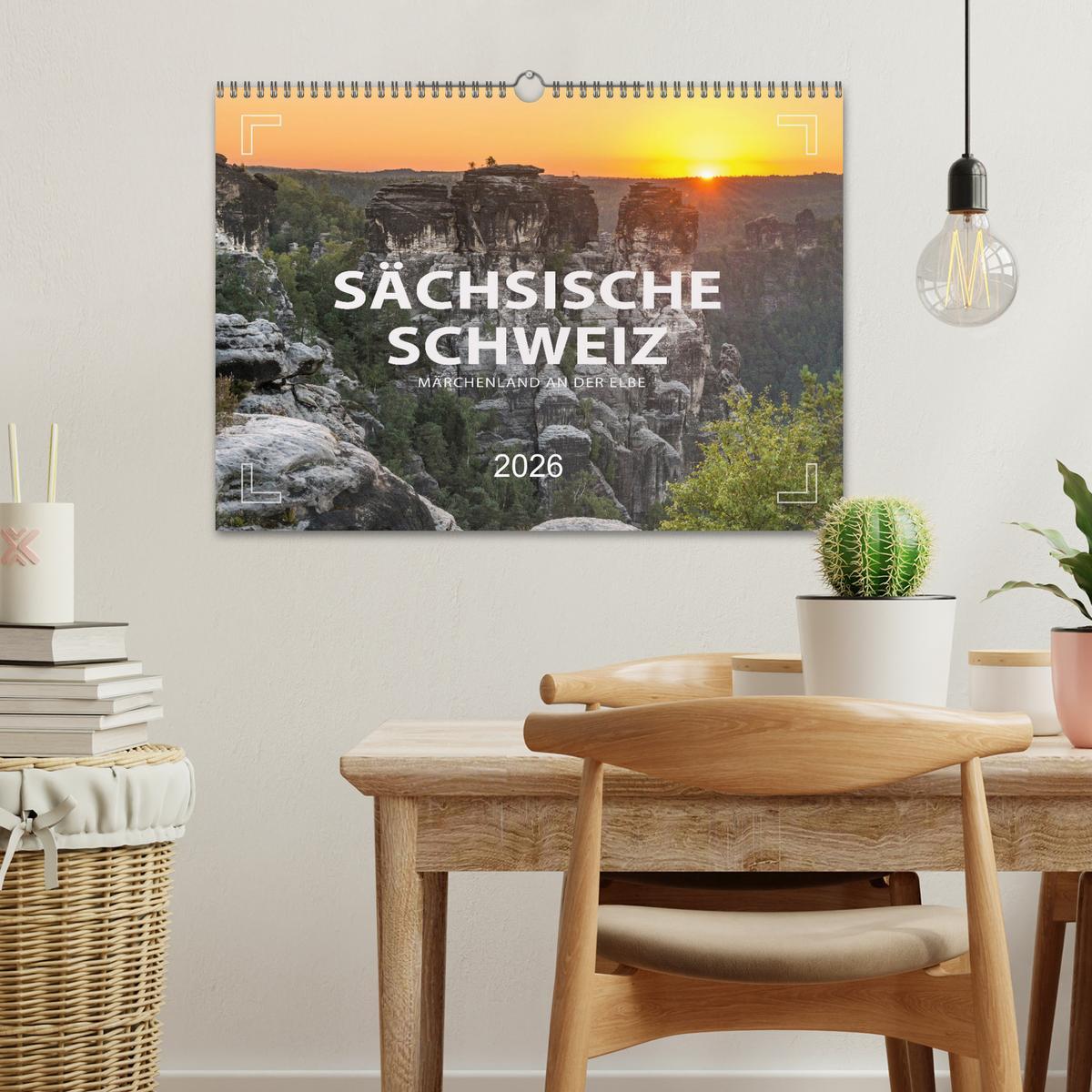 Beispielinhalt (Bild) SÄCHSISCHE SCHWEIZ - Märchenland an der Elbe (Wandkalender 2026 DIN A3 quer), CALVENDO Monatskalender