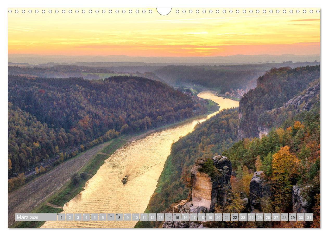 Beispielinhalt (Bild) SÄCHSISCHE SCHWEIZ - Märchenland an der Elbe (Wandkalender 2026 DIN A3 quer), CALVENDO Monatskalender