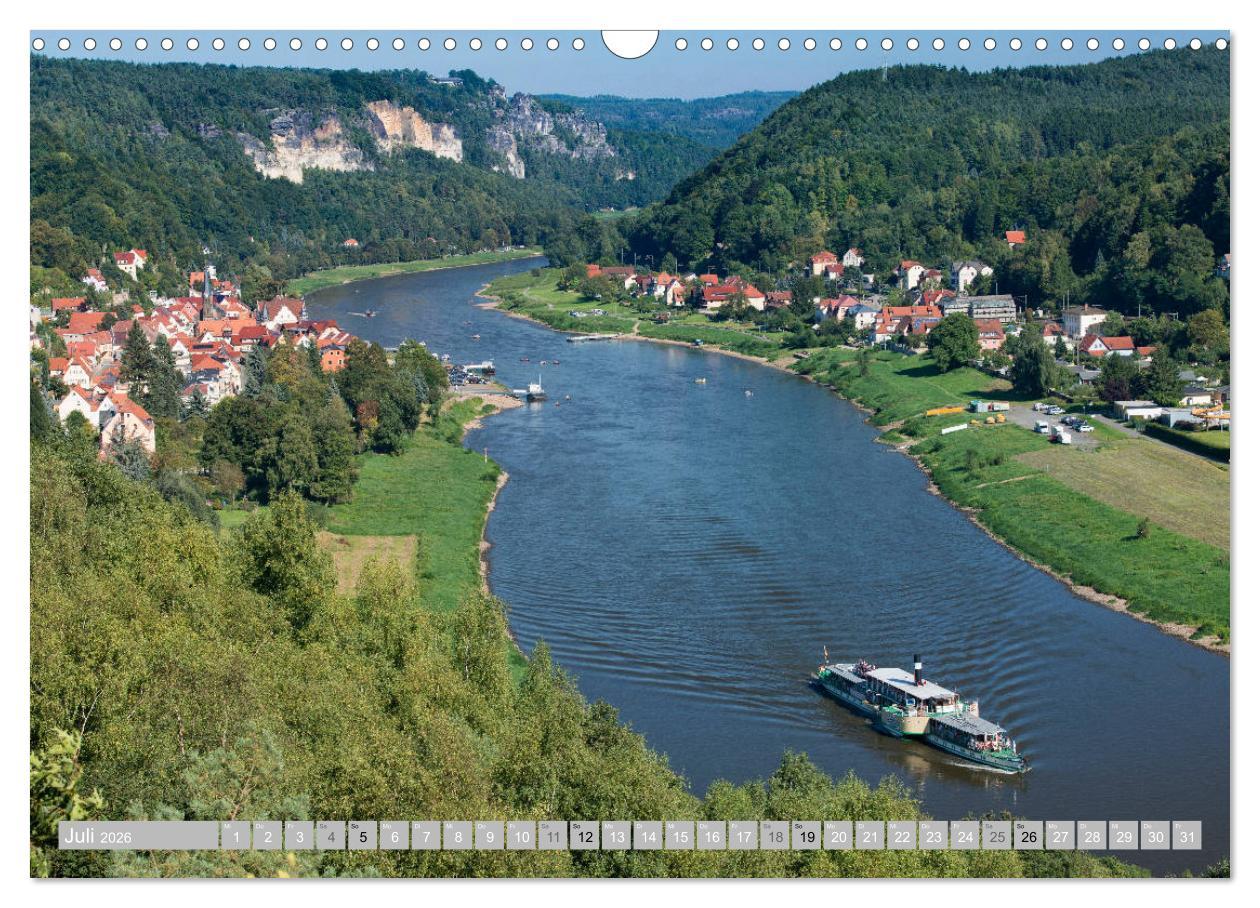 Beispielinhalt (Bild) SÄCHSISCHE SCHWEIZ - Märchenland an der Elbe (Wandkalender 2026 DIN A3 quer), CALVENDO Monatskalender