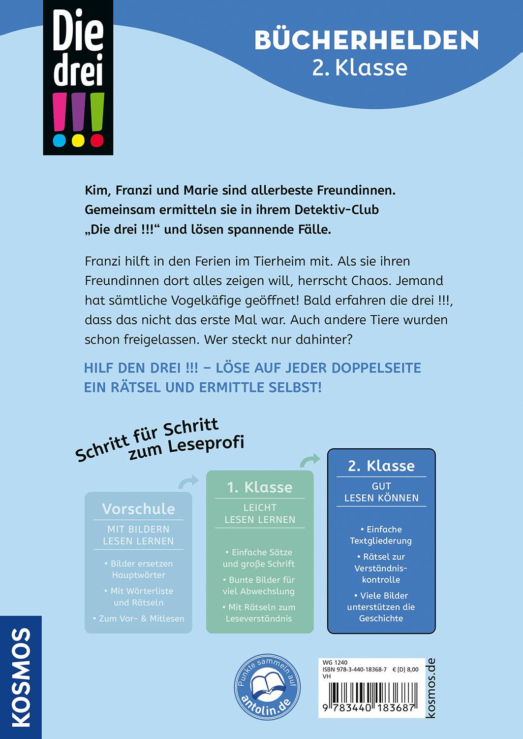 Rückseitencover Die drei !!!, Bücherhelden 2. Klasse, Chaos im Tierheim