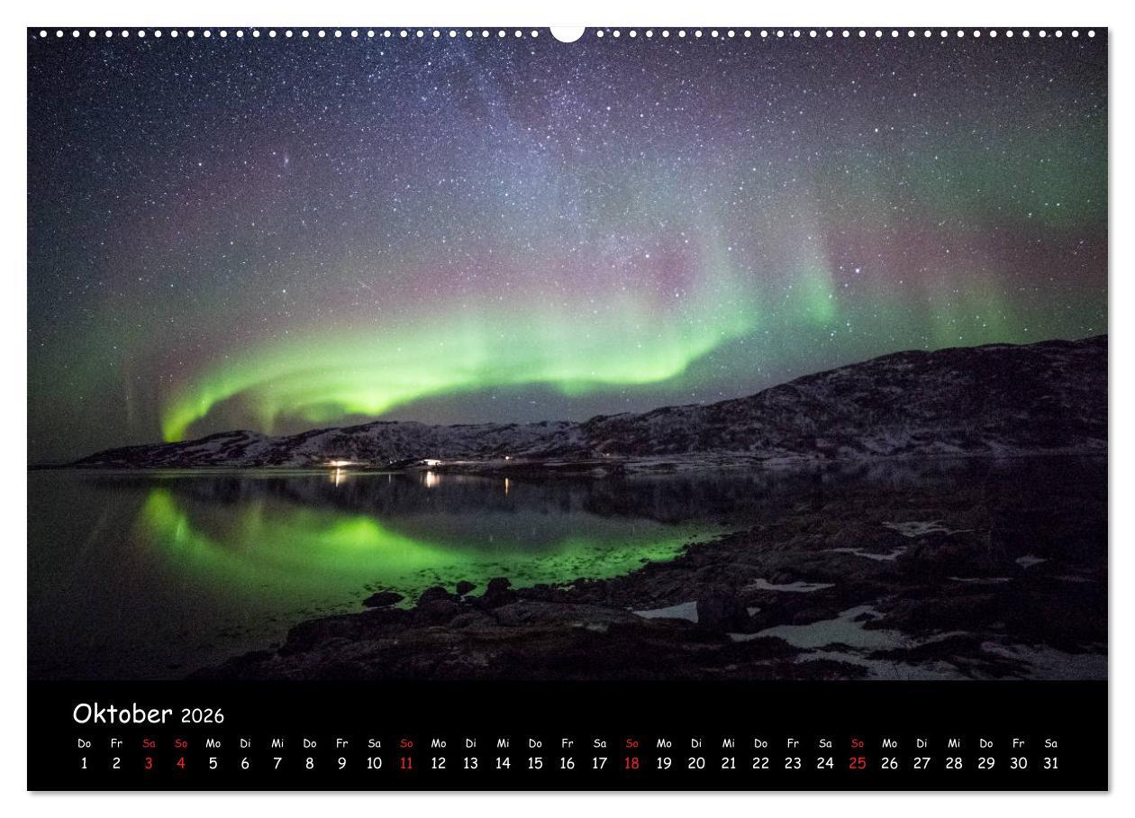 Beispielinhalt (Bild) Nordlichtkalender (hochwertiger Premium Wandkalender 2026 DIN A2 quer), Kunstdruck in Hochglanz