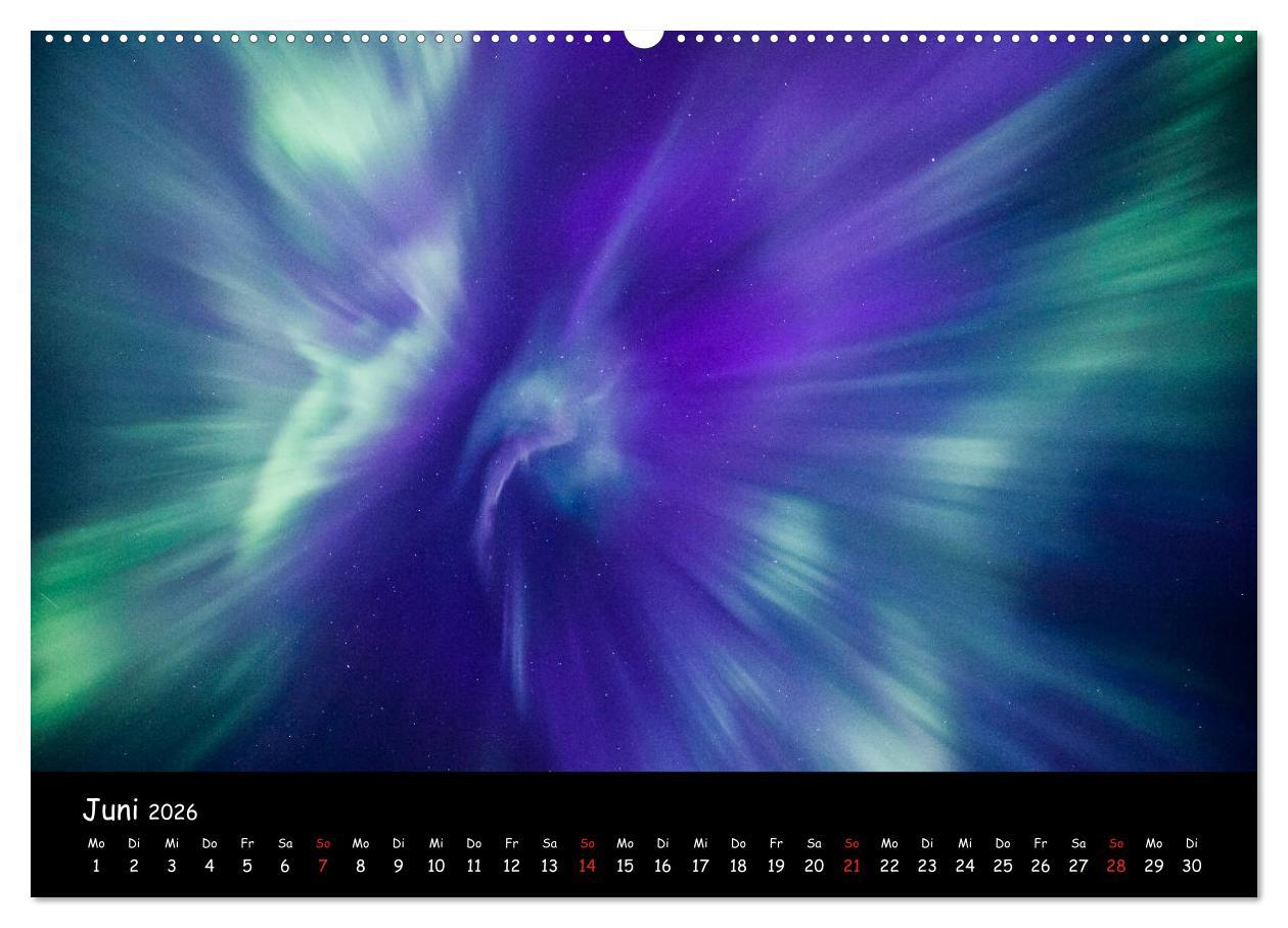 Beispielinhalt (Bild) Nordlichtkalender (hochwertiger Premium Wandkalender 2026 DIN A2 quer), Kunstdruck in Hochglanz