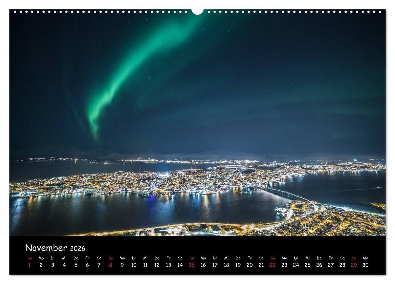 Beispielinhalt (Bild) Nordlichtkalender (hochwertiger Premium Wandkalender 2026 DIN A2 quer), Kunstdruck in Hochglanz