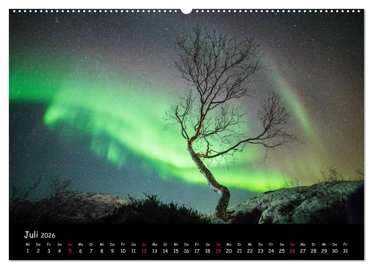 Beispielinhalt (Bild) Nordlichtkalender (hochwertiger Premium Wandkalender 2026 DIN A2 quer), Kunstdruck in Hochglanz