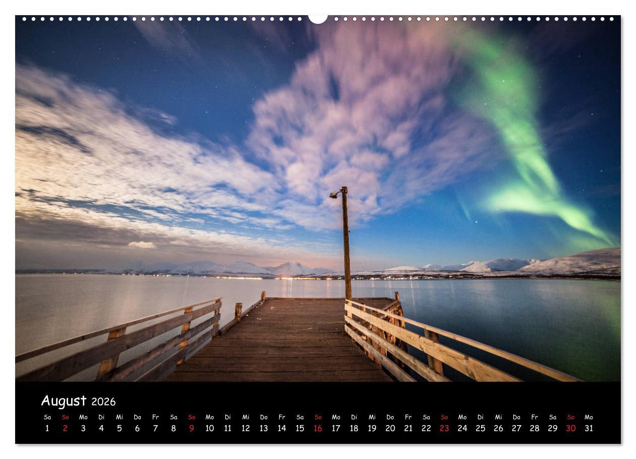 Beispielinhalt (Bild) Nordlichtkalender (hochwertiger Premium Wandkalender 2026 DIN A2 quer), Kunstdruck in Hochglanz