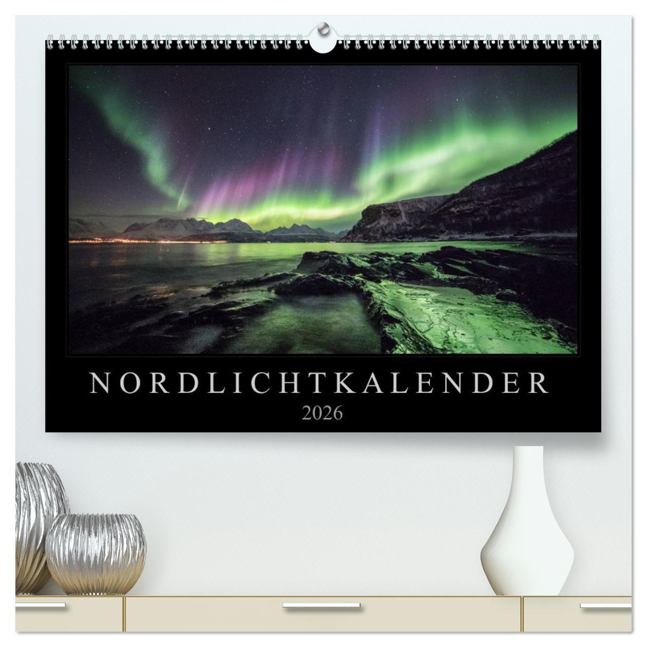 Vorderes Coverbild Nordlichtkalender (hochwertiger Premium Wandkalender 2026 DIN A2 quer), Kunstdruck in Hochglanz