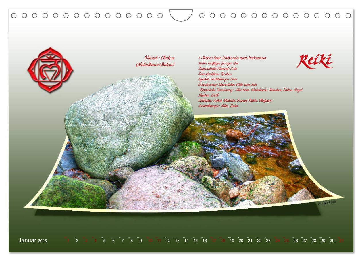 Beispielinhalt (Bild) REIKI - Chakren und Lebensregeln (Wandkalender 2026 DIN A4 quer), CALVENDO Monatskalender