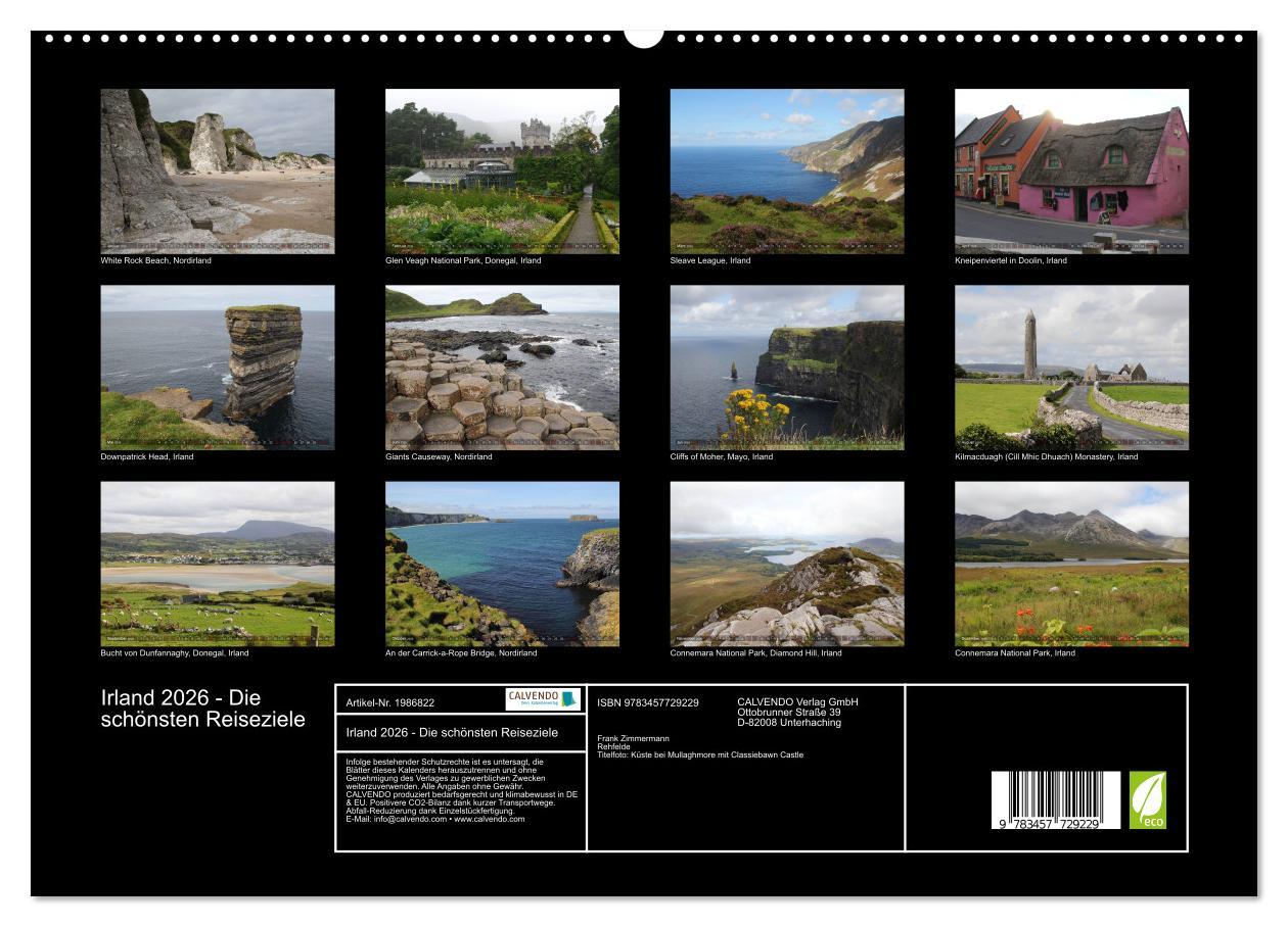 Beispielinhalt (Bild) Irland 2026 - Die schönsten Reiseziele (hochwertiger Premium Wandkalender 2026 DIN A2 quer), Kunstdruck in Hochglanz