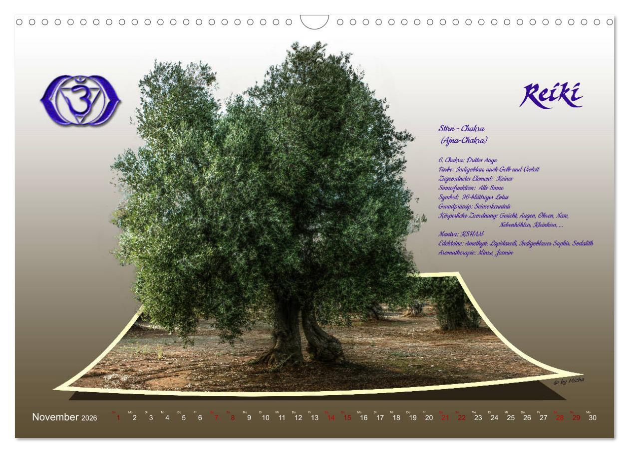 Beispielinhalt (Bild) REIKI - Chakren und Lebensregeln (Wandkalender 2026 DIN A3 quer), CALVENDO Monatskalender