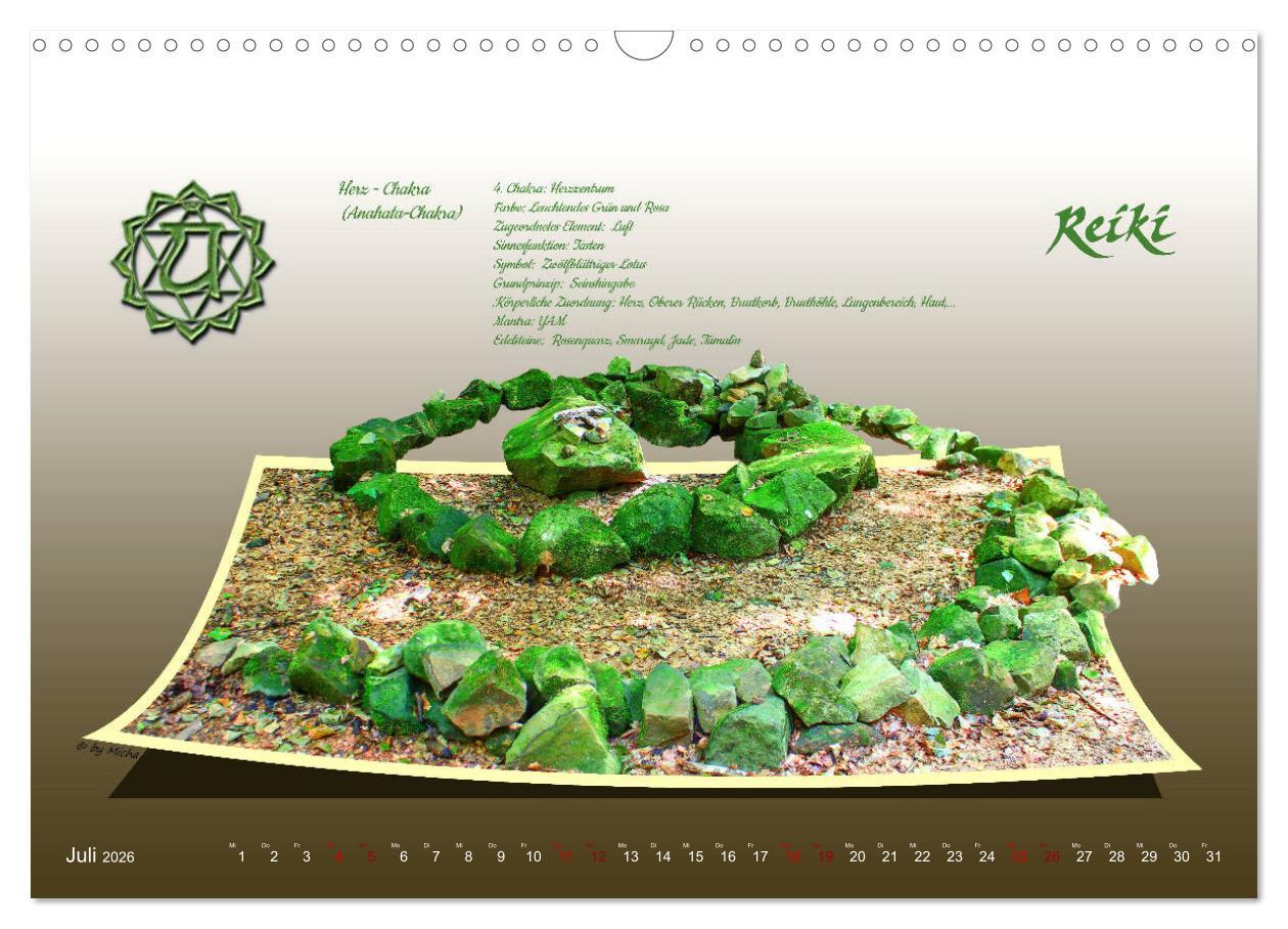 Beispielinhalt (Bild) REIKI - Chakren und Lebensregeln (Wandkalender 2026 DIN A3 quer), CALVENDO Monatskalender