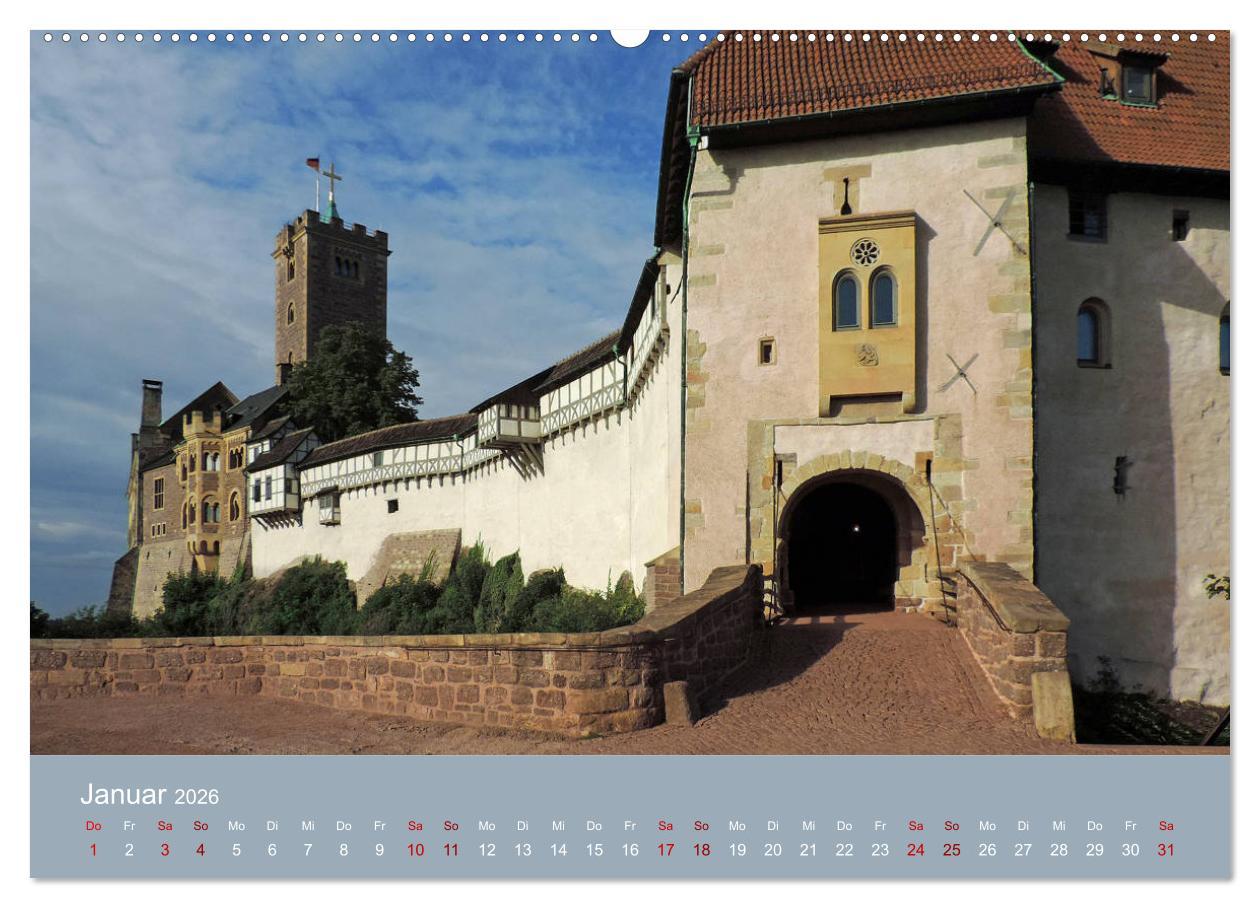 Beispielinhalt (Bild) Die Wartburg - Weltkulturerbe im Herzen Deutschlands (hochwertiger Premium Wandkalender 2026 DIN A2 quer), Kunstdruck in Hochglanz