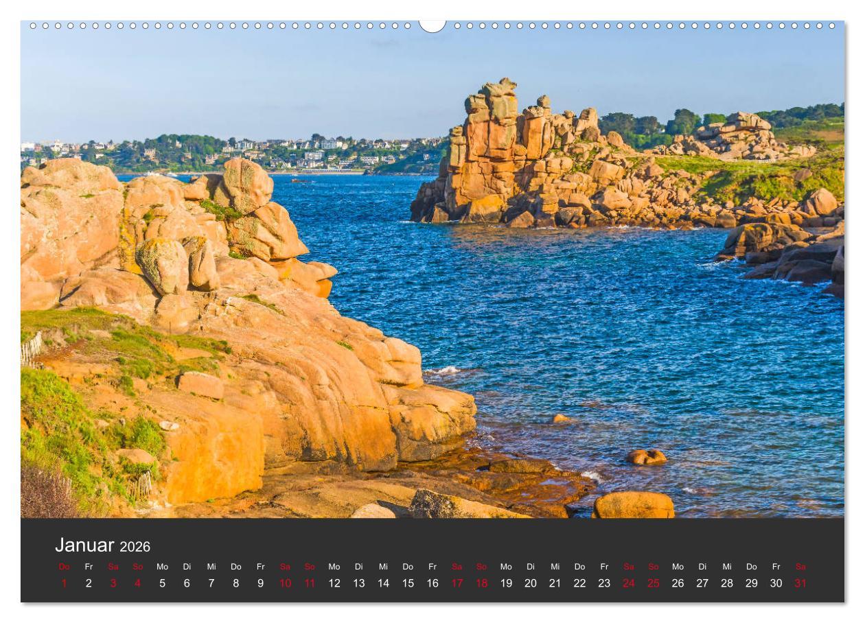 Beispielinhalt (Bild) Côte de Granit Rose - Ein Küstenbereich in der Bretagne (hochwertiger Premium Wandkalender 2026 DIN A2 quer), Kunstdruck in Hochglanz