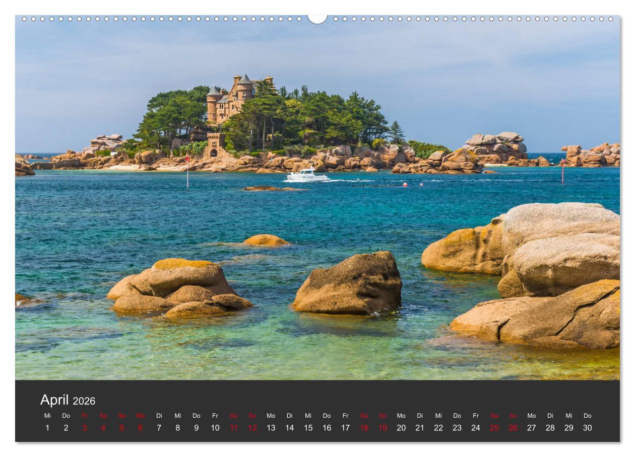 Beispielinhalt (Bild) Côte de Granit Rose - Ein Küstenbereich in der Bretagne (hochwertiger Premium Wandkalender 2026 DIN A2 quer), Kunstdruck in Hochglanz