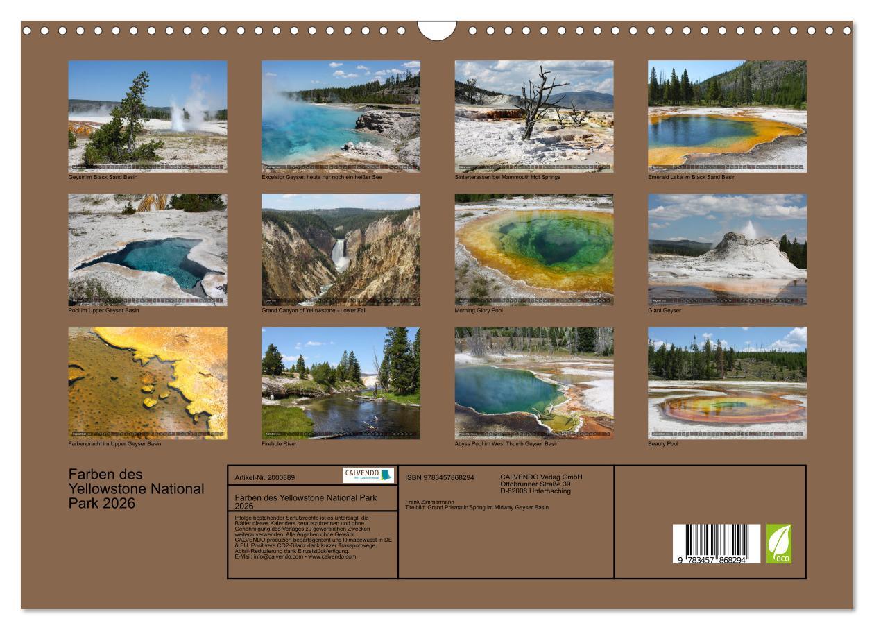Beispielinhalt (Bild) Farben des Yellowstone National Park 2026 (Wandkalender 2026 DIN A3 quer), CALVENDO Monatskalender