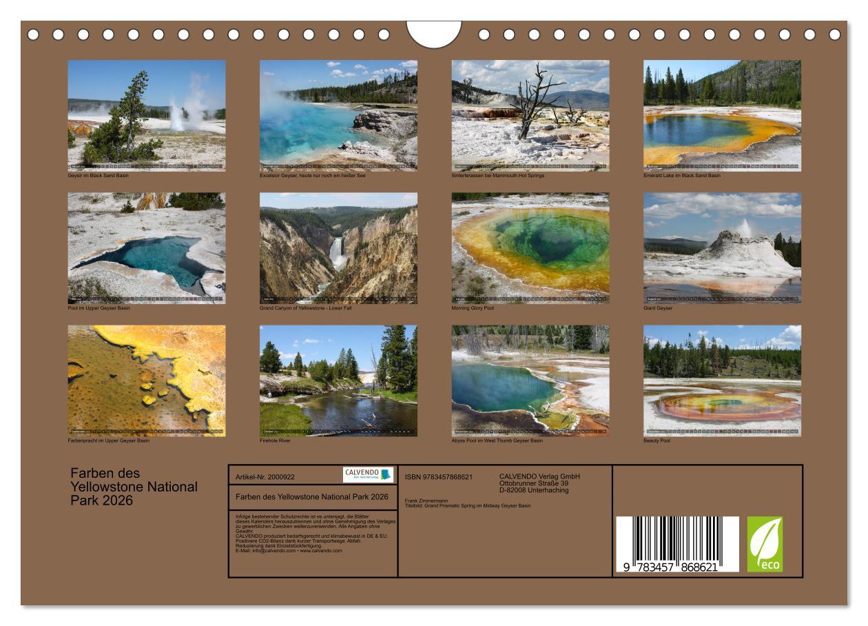 Beispielinhalt (Bild) Farben des Yellowstone National Park 2026 (Wandkalender 2026 DIN A4 quer), CALVENDO Monatskalender