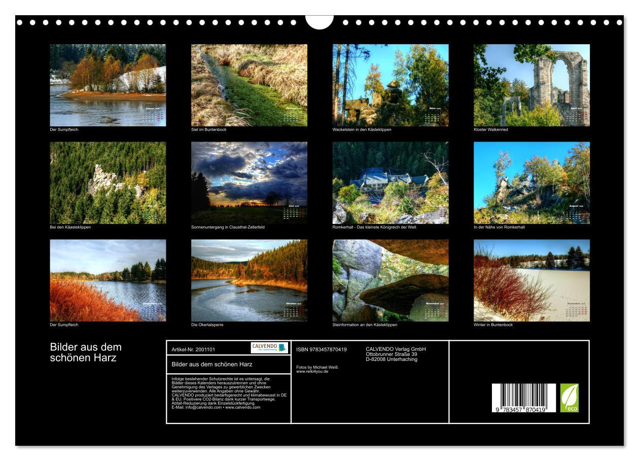 Beispielinhalt (Bild) Bilder aus dem schönen Harz (Wandkalender 2026 DIN A3 quer), CALVENDO Monatskalender