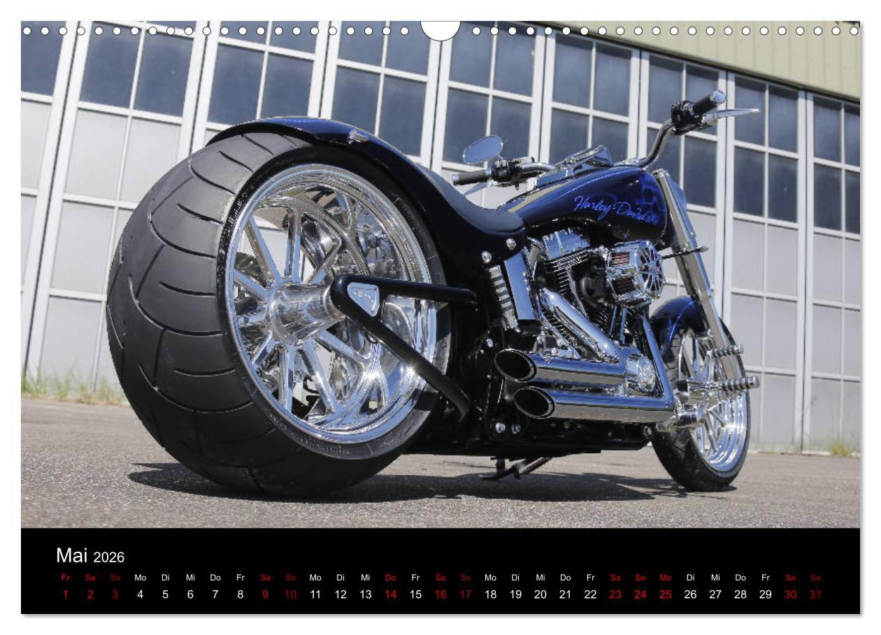 Beispielinhalt (Bild) Exklusive Best of Fat Ass Custombike Edition, feinste Harleys mit fettem Hintern (Wandkalender 2026 DIN A3 quer), CALVENDO Monatskalender