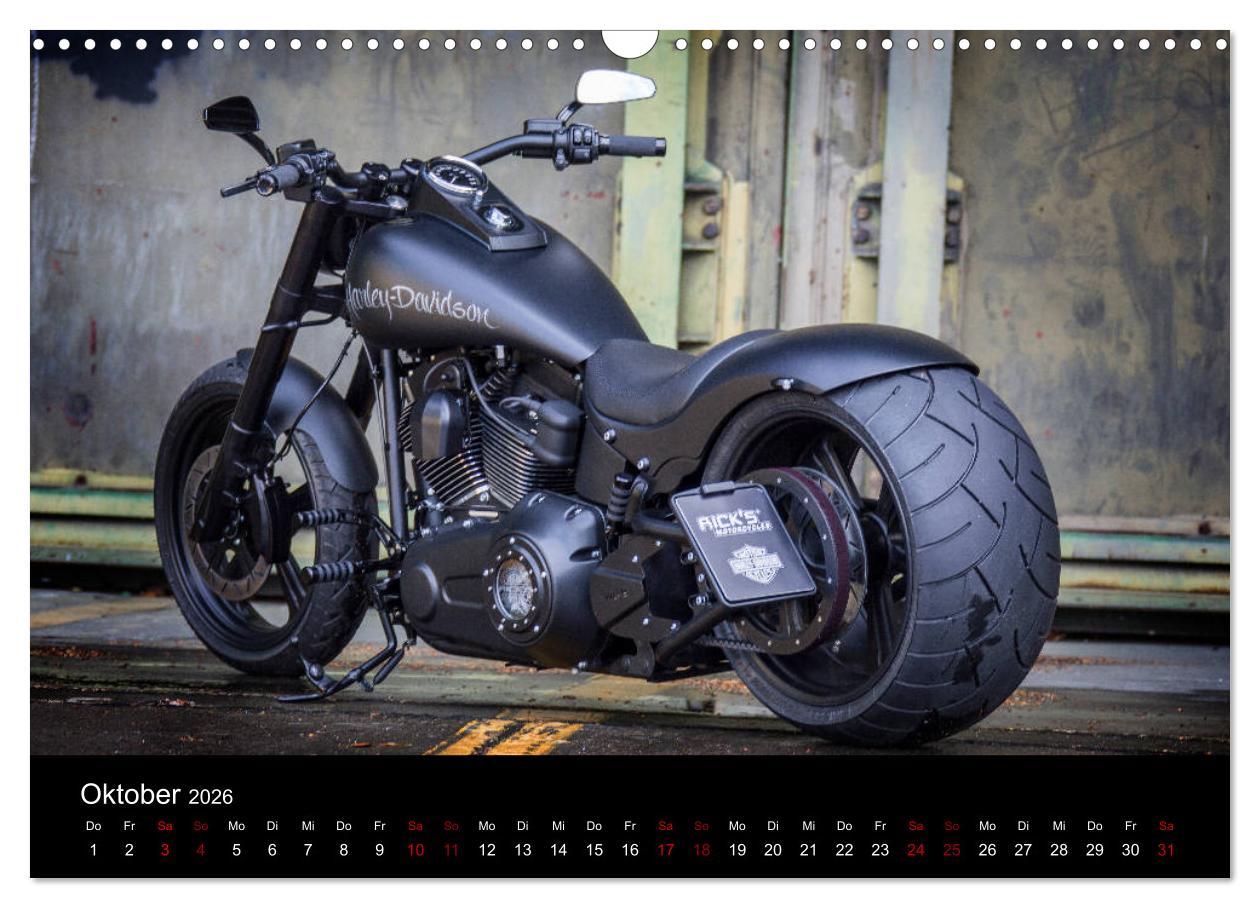 Beispielinhalt (Bild) Exklusive Best of Fat Ass Custombike Edition, feinste Harleys mit fettem Hintern (Wandkalender 2026 DIN A3 quer), CALVENDO Monatskalender
