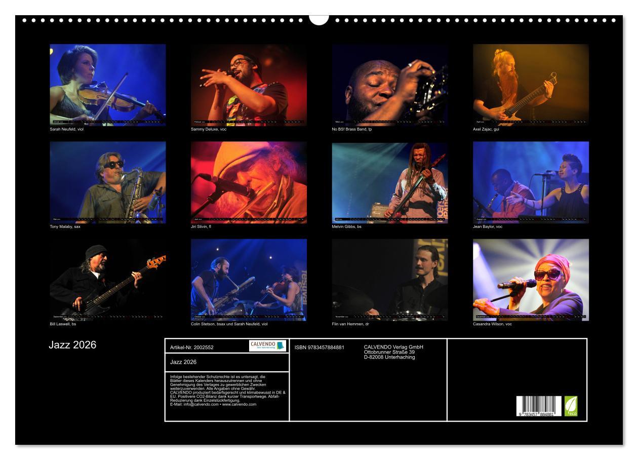 Beispielinhalt (Bild) Jazz 2026 (Wandkalender 2026 DIN A2 quer), CALVENDO Monatskalender