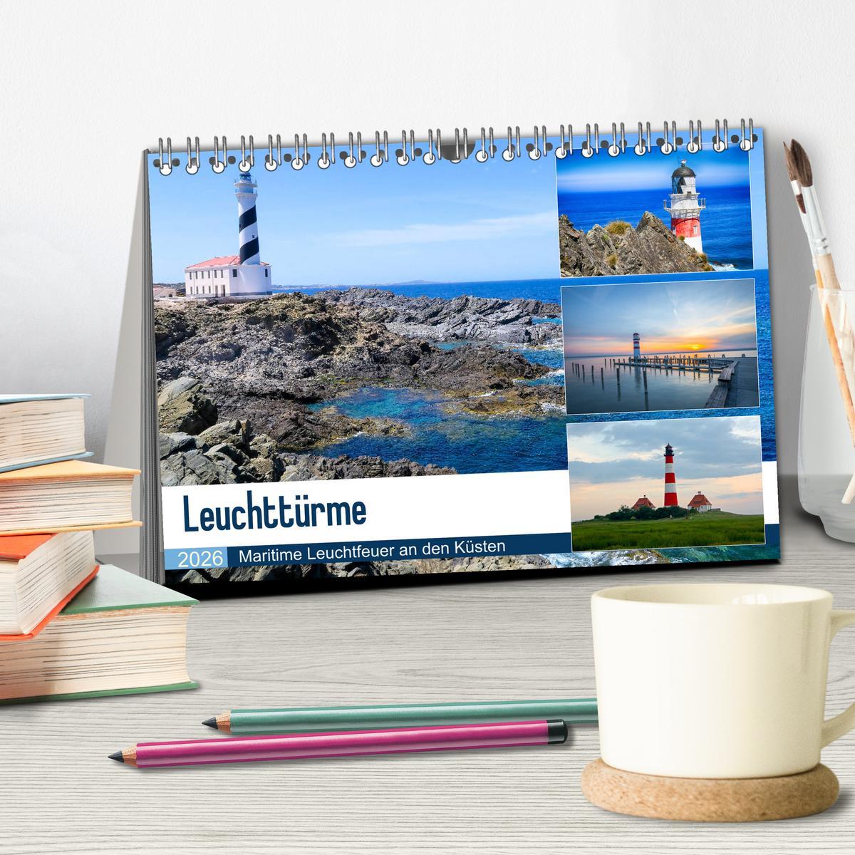 Beispielinhalt (Bild) Leuchttürme - Maritime Leuchtfeuer an den Küsten (Tischkalender 2026 DIN A5 quer), CALVENDO Monatskalender