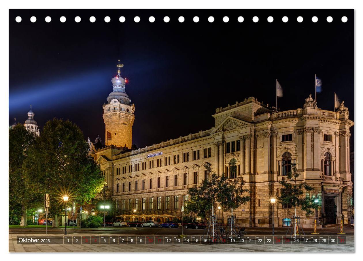 Beispielinhalt (Bild) Nachts in Leipzig (Tischkalender 2026 DIN A5 quer), CALVENDO Monatskalender