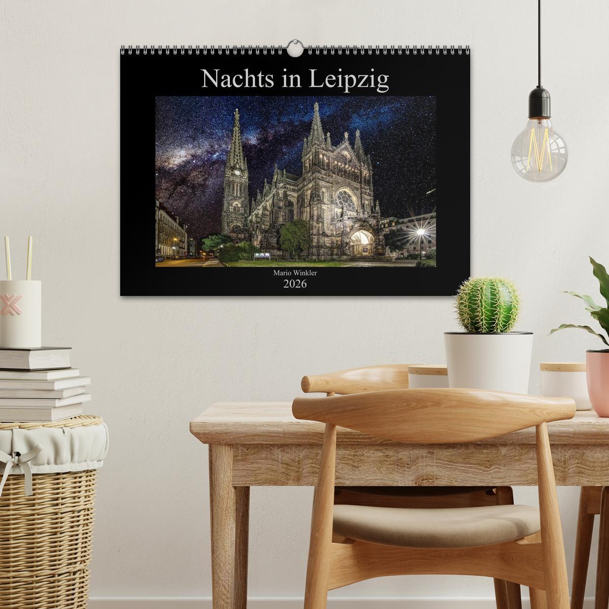 Beispielinhalt (Bild) Nachts in Leipzig (Wandkalender 2026 DIN A3 quer), CALVENDO Monatskalender
