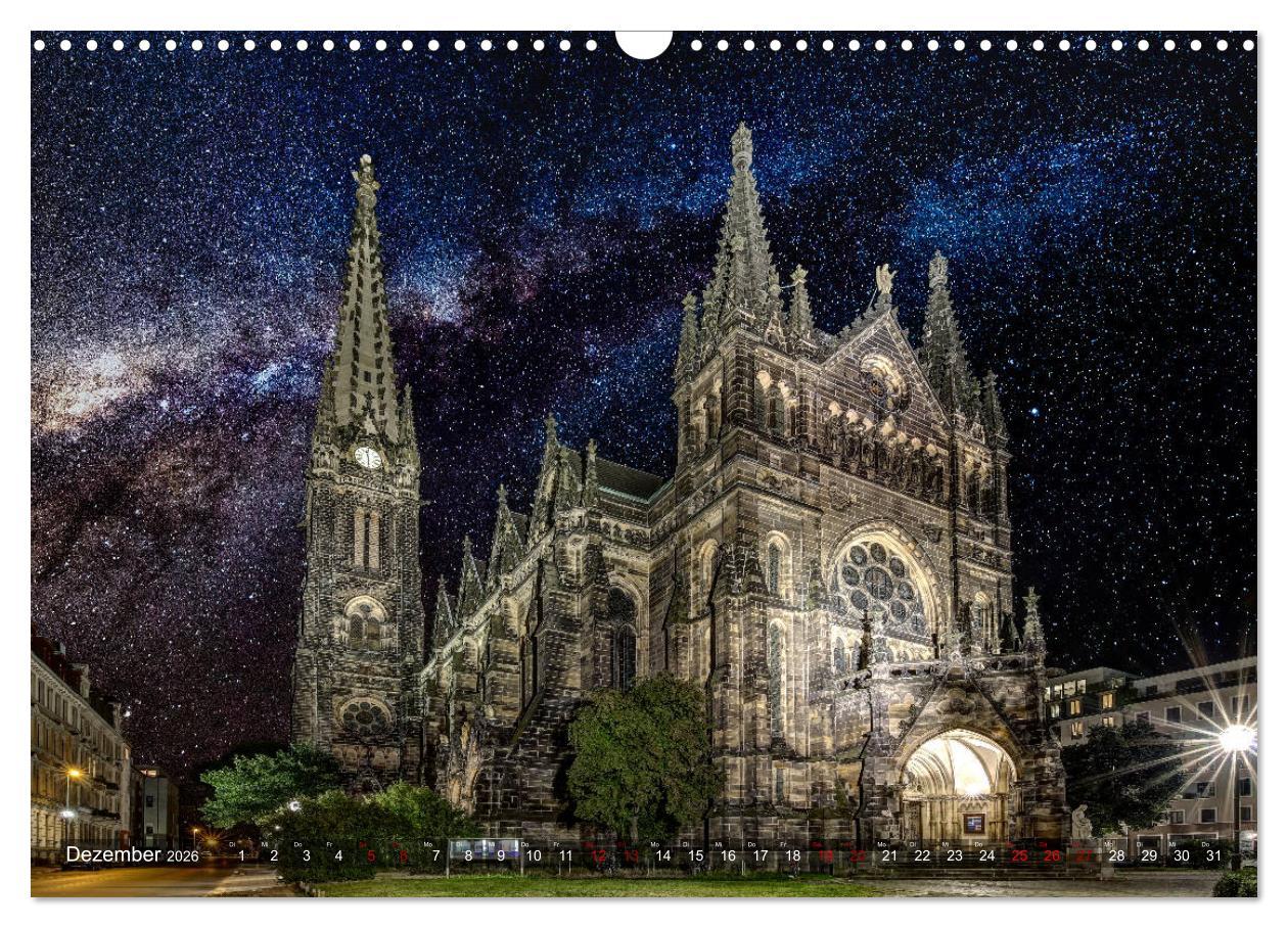 Beispielinhalt (Bild) Nachts in Leipzig (Wandkalender 2026 DIN A3 quer), CALVENDO Monatskalender