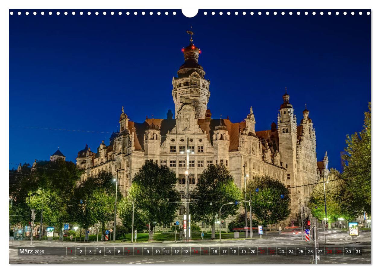 Beispielinhalt (Bild) Nachts in Leipzig (Wandkalender 2026 DIN A3 quer), CALVENDO Monatskalender