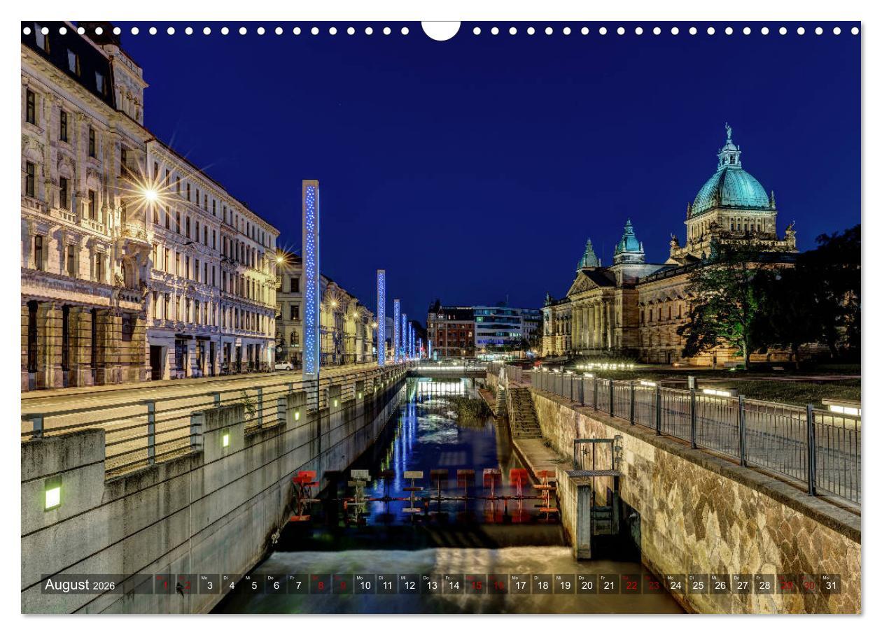Beispielinhalt (Bild) Nachts in Leipzig (Wandkalender 2026 DIN A3 quer), CALVENDO Monatskalender