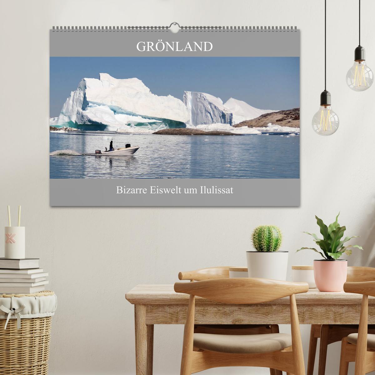 Beispielinhalt (Bild) Grönland Bizarre Eiswelt um Ilulissat (Wandkalender 2026 DIN A2 quer), CALVENDO Monatskalender