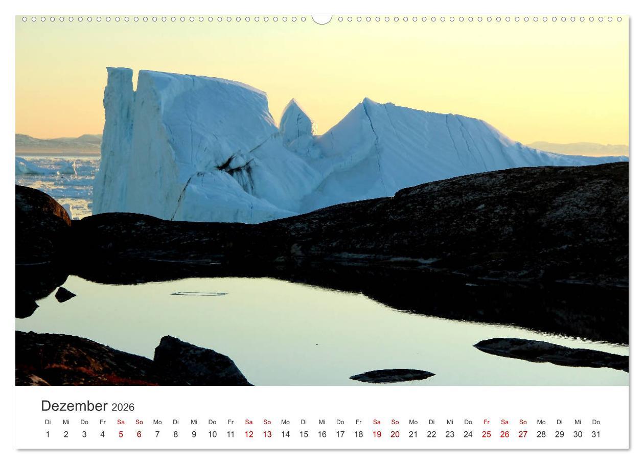 Beispielinhalt (Bild) Grönland Bizarre Eiswelt um Ilulissat (Wandkalender 2026 DIN A2 quer), CALVENDO Monatskalender