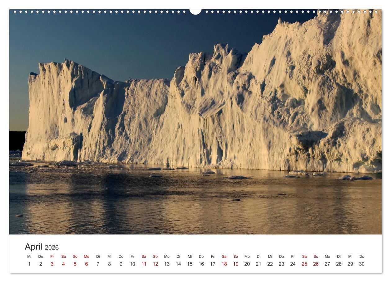Beispielinhalt (Bild) Grönland Bizarre Eiswelt um Ilulissat (Wandkalender 2026 DIN A2 quer), CALVENDO Monatskalender