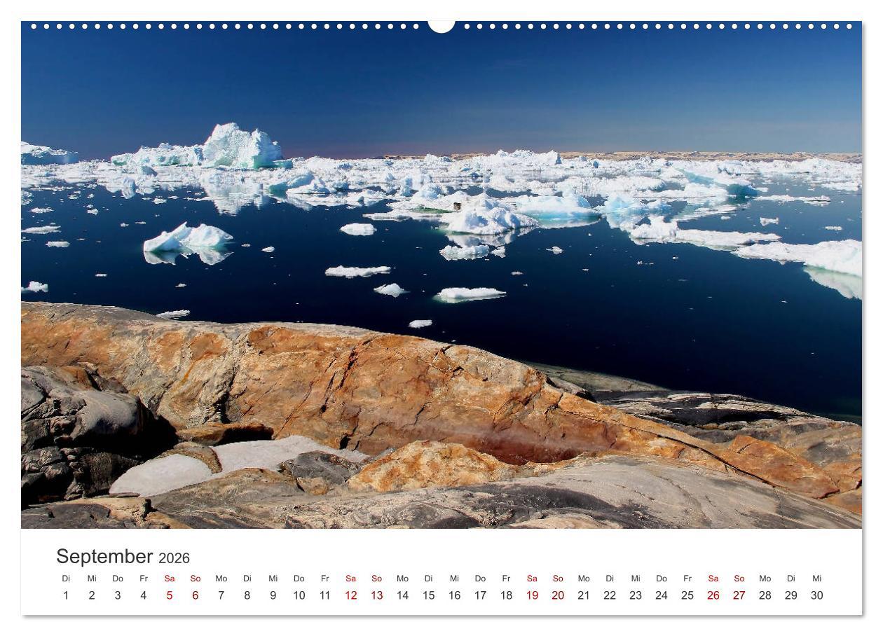 Beispielinhalt (Bild) Grönland Bizarre Eiswelt um Ilulissat (Wandkalender 2026 DIN A2 quer), CALVENDO Monatskalender