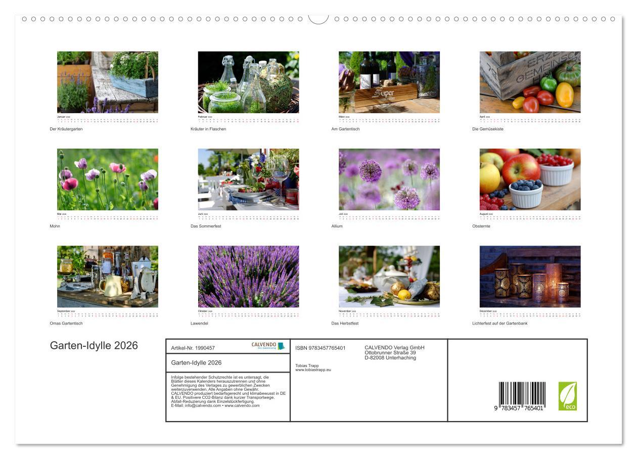 Beispielinhalt (Bild) Garten-Idylle 2026 (hochwertiger Premium Wandkalender 2026 DIN A2 quer), Kunstdruck in Hochglanz