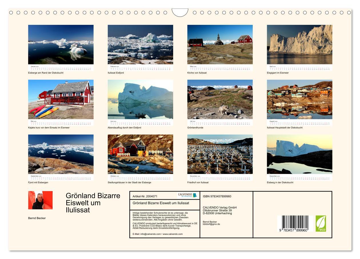 Beispielinhalt (Bild) Grönland Bizarre Eiswelt um Ilulissat (Wandkalender 2026 DIN A3 quer), CALVENDO Monatskalender