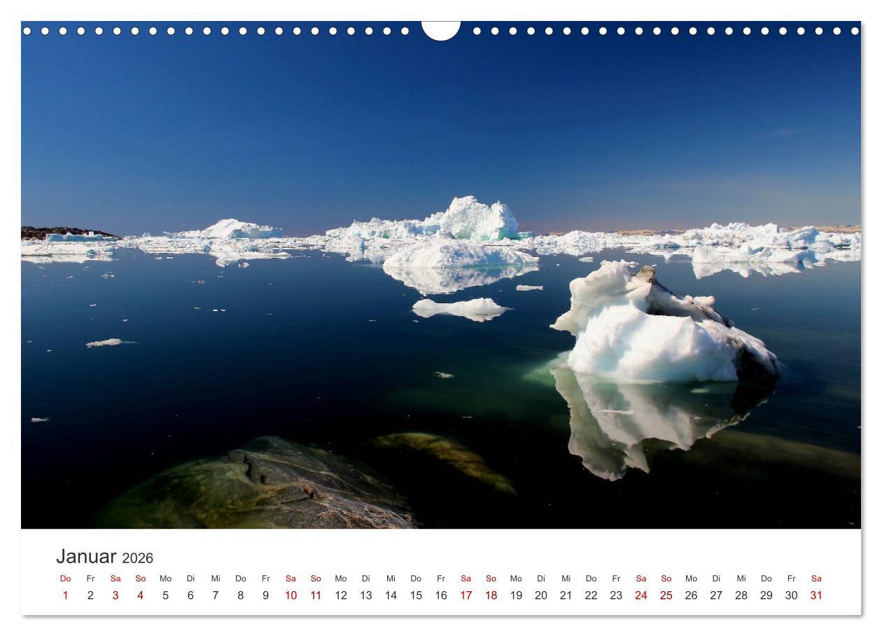 Beispielinhalt (Bild) Grönland Bizarre Eiswelt um Ilulissat (Wandkalender 2026 DIN A3 quer), CALVENDO Monatskalender