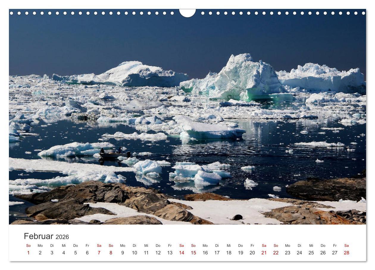 Beispielinhalt (Bild) Grönland Bizarre Eiswelt um Ilulissat (Wandkalender 2026 DIN A3 quer), CALVENDO Monatskalender