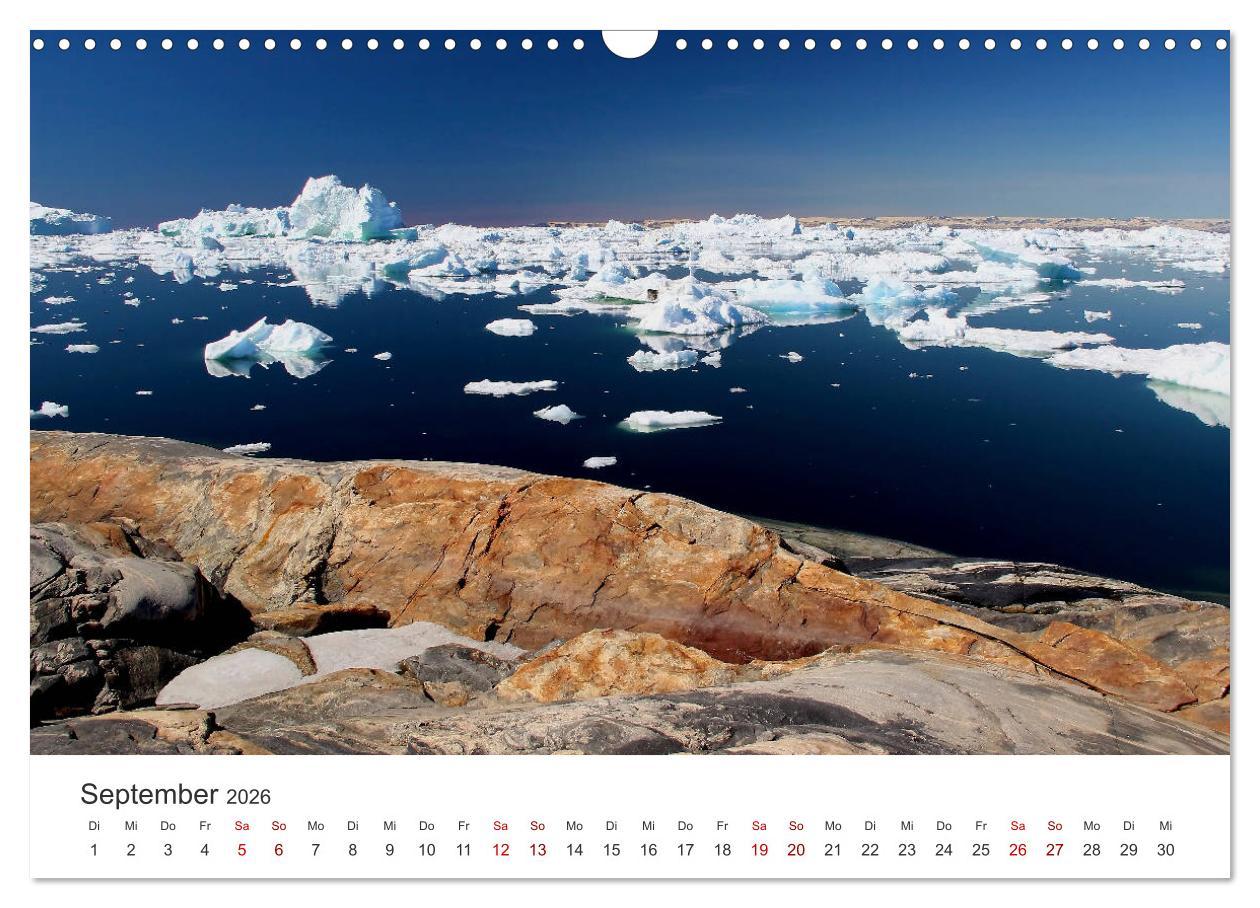 Beispielinhalt (Bild) Grönland Bizarre Eiswelt um Ilulissat (Wandkalender 2026 DIN A3 quer), CALVENDO Monatskalender